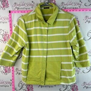 Knit chic Sweater stripes Lime Green and White Striped Button-Front Cardigan